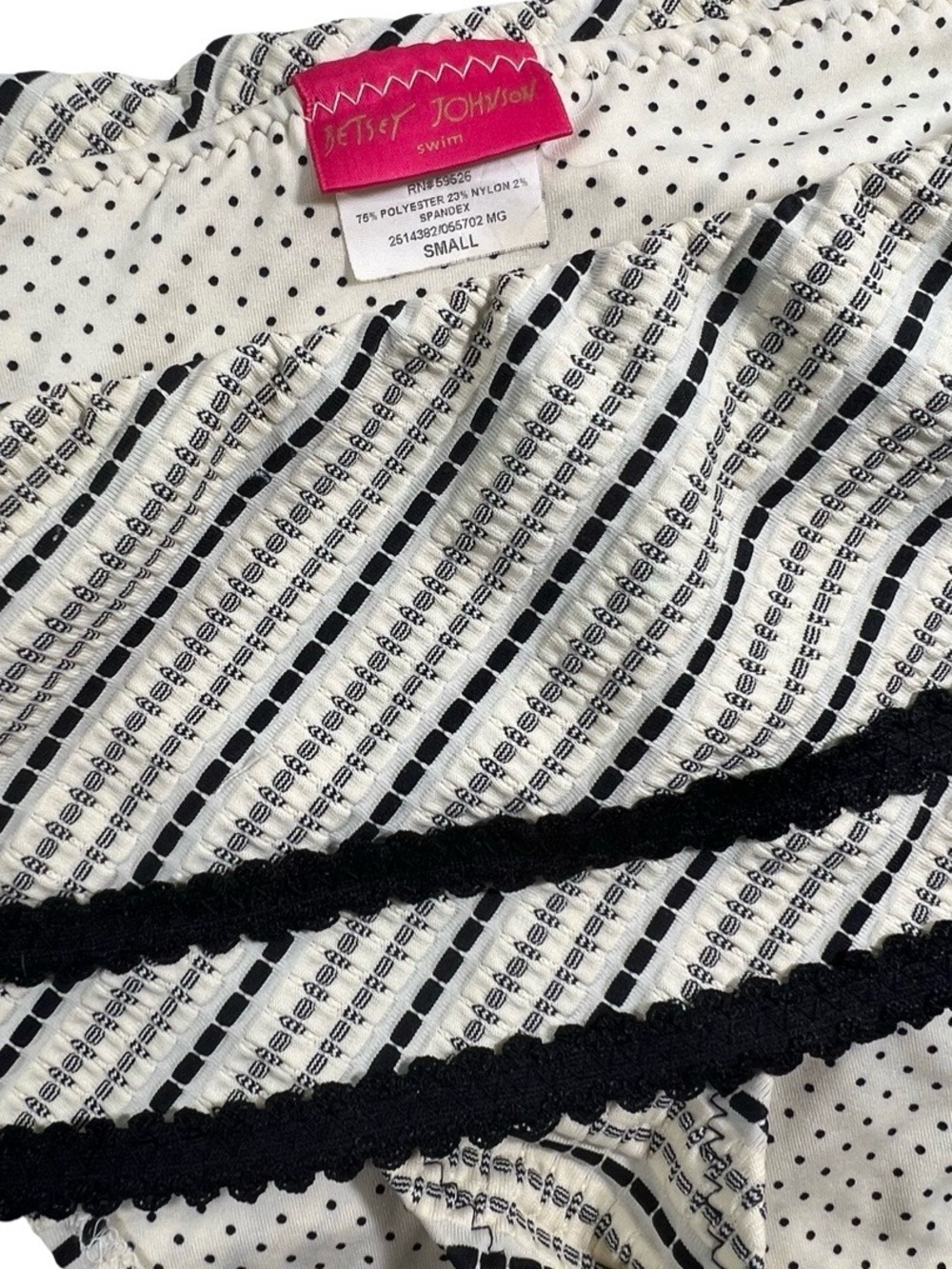 Betsey Johnson Bikini swimsuit bottom polka dot Striped Black & Cream short - Picture 4 of 8
